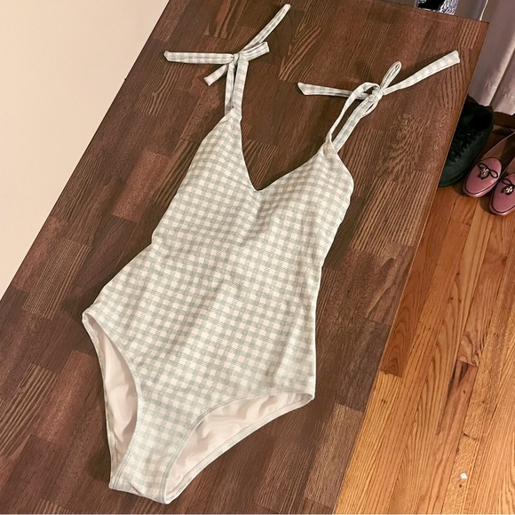 Cupshe Swim Cupshe Mint Green And White Gingham One Piece Swimsuit